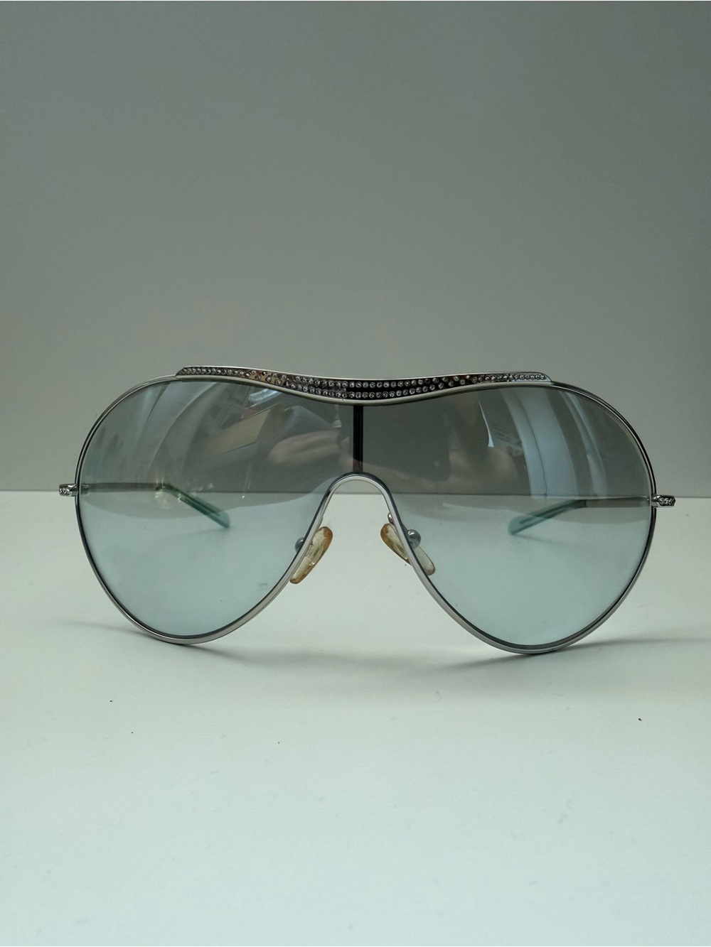 Valentino Silver Metal Aviator Sunglasses with Light Blue Lenses